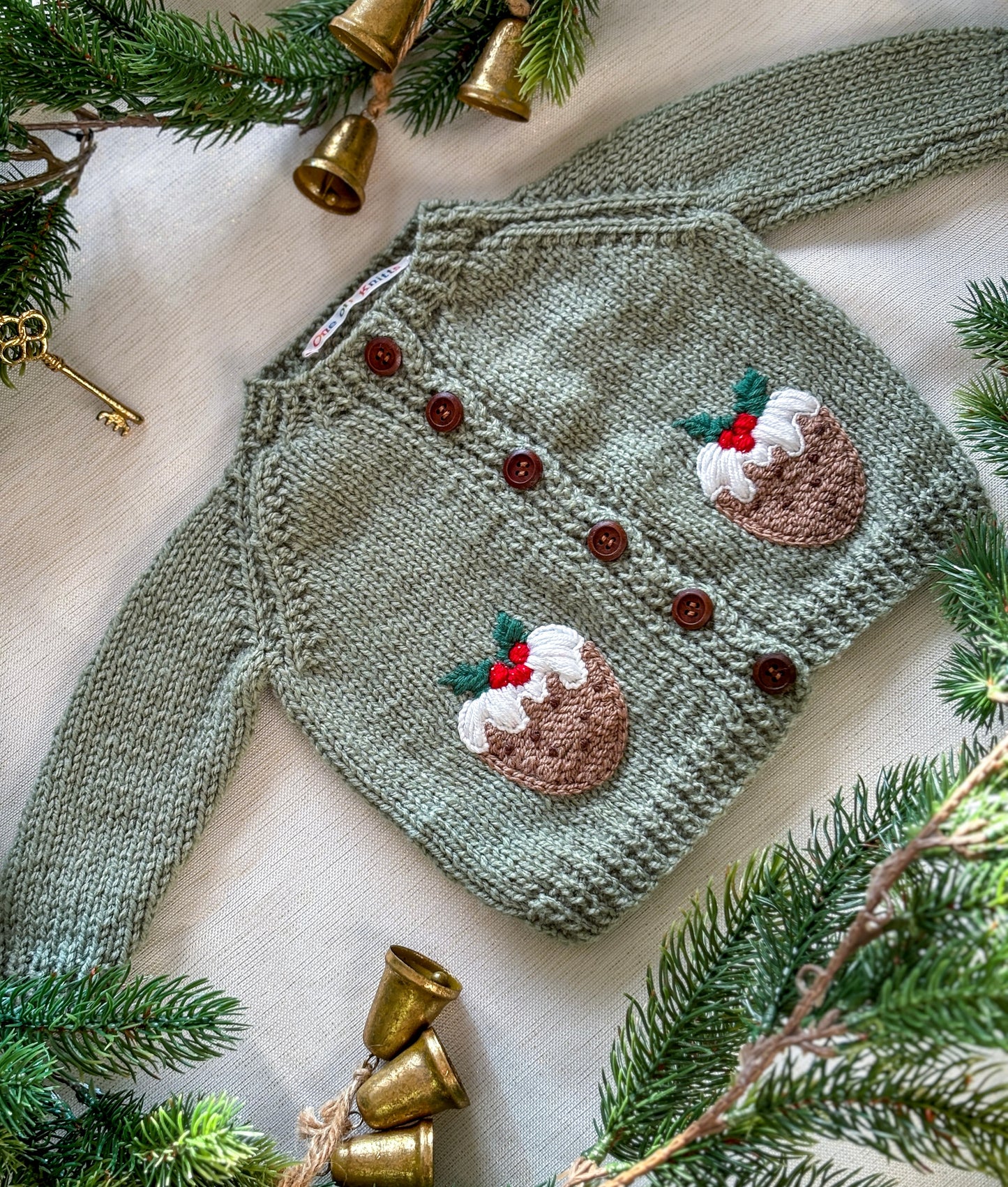 Christmas Pudding cardigan - 3 to 6 months
