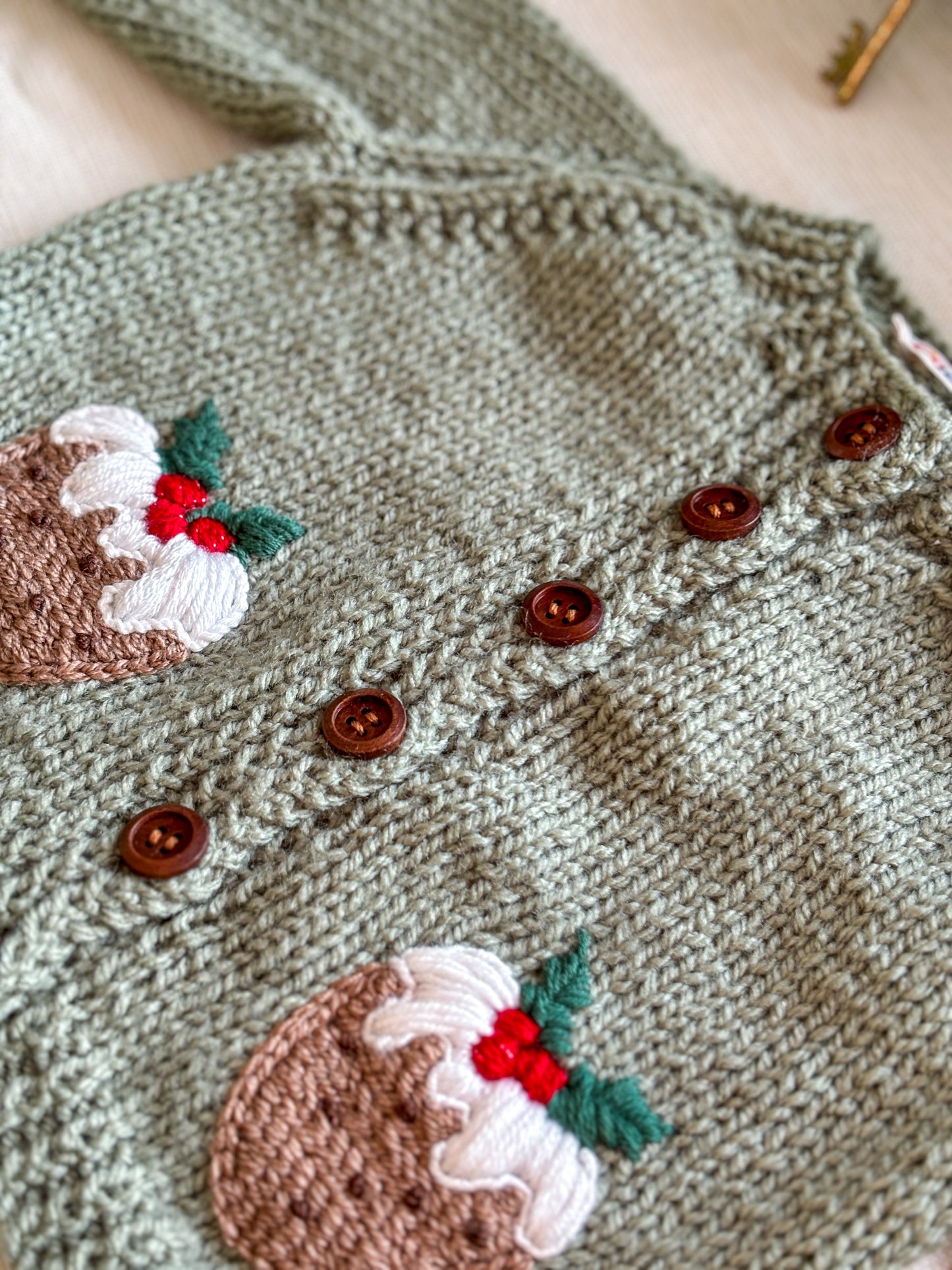 Christmas Pudding cardigan - 3 to 6 months