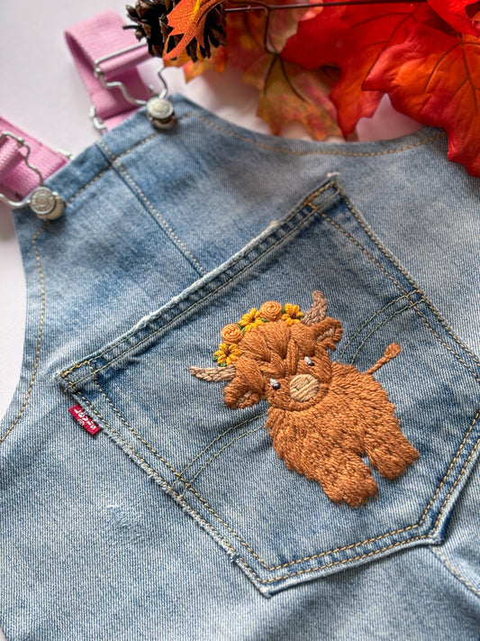 Highland Cow Dungarees, 2-3 years